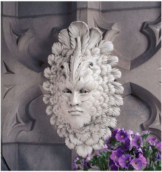 Presence Of Carnevale Greenman Wall Mask Feathers Face Unique Statue
